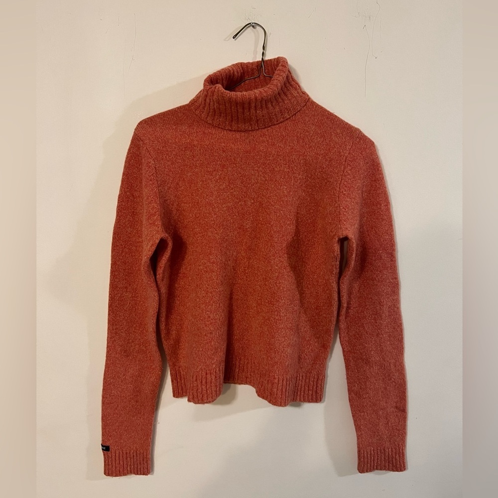 Abercrombie & Fitch Turtleneck Sweater Crop Lambswool Orange Red